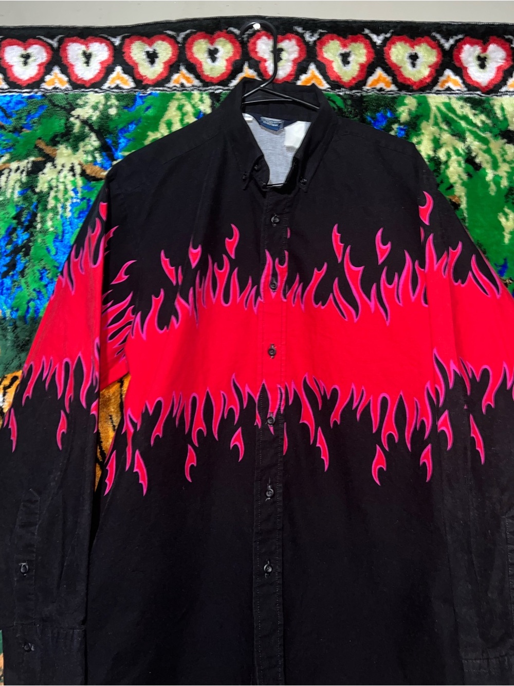 Brooks Black Shirt Jacket with Hot Red/Pink Flame Print